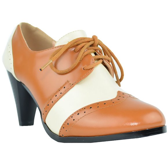 Chase & Chloe Women's Classic Lace Up Kitten Mid-Heel Round Toe Oxfords - Picture 2 of 4